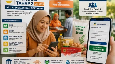 Ilustrasi warga mengecek pencairan bansos PKH dan BPNT
