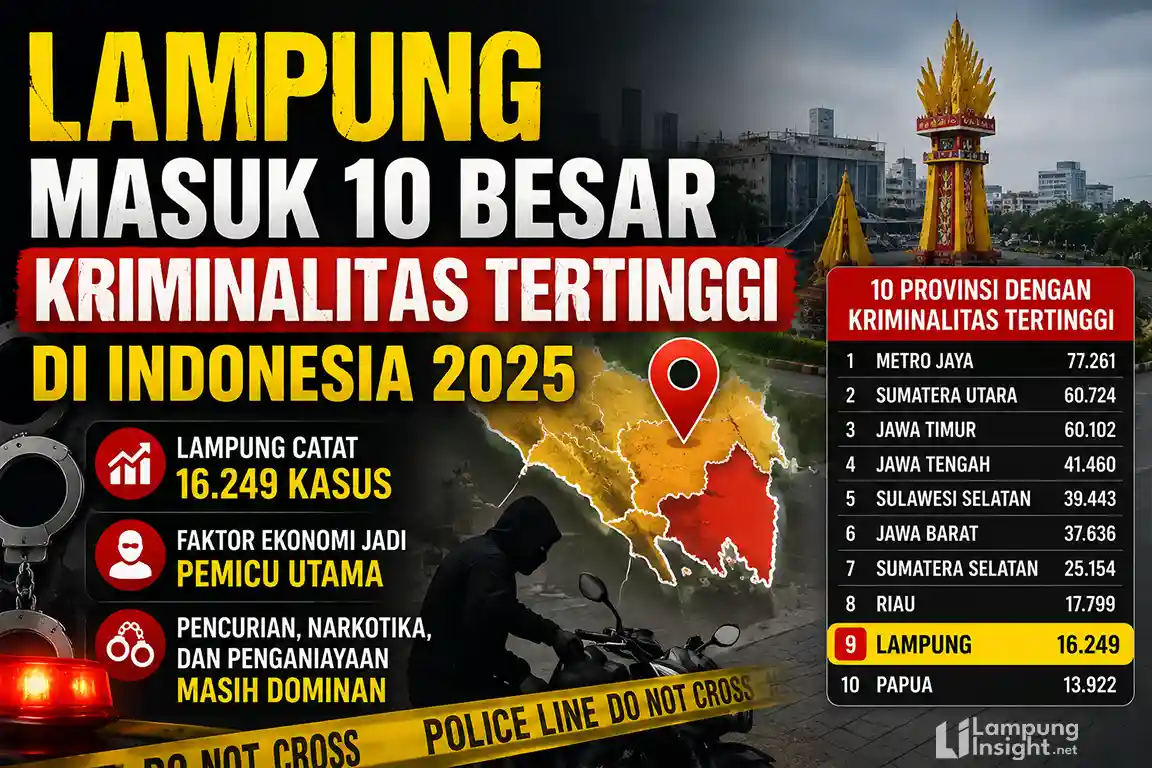 Infografik Lampung masuk 10 besar provinsi dengan tingkat kriminalitas tertinggi di Indonesia tahun 2025