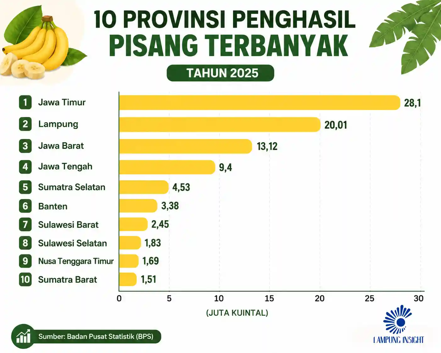 Lampung Jadi Provinsi Penghasil Pisang Terbesar Kedua di Indonesia