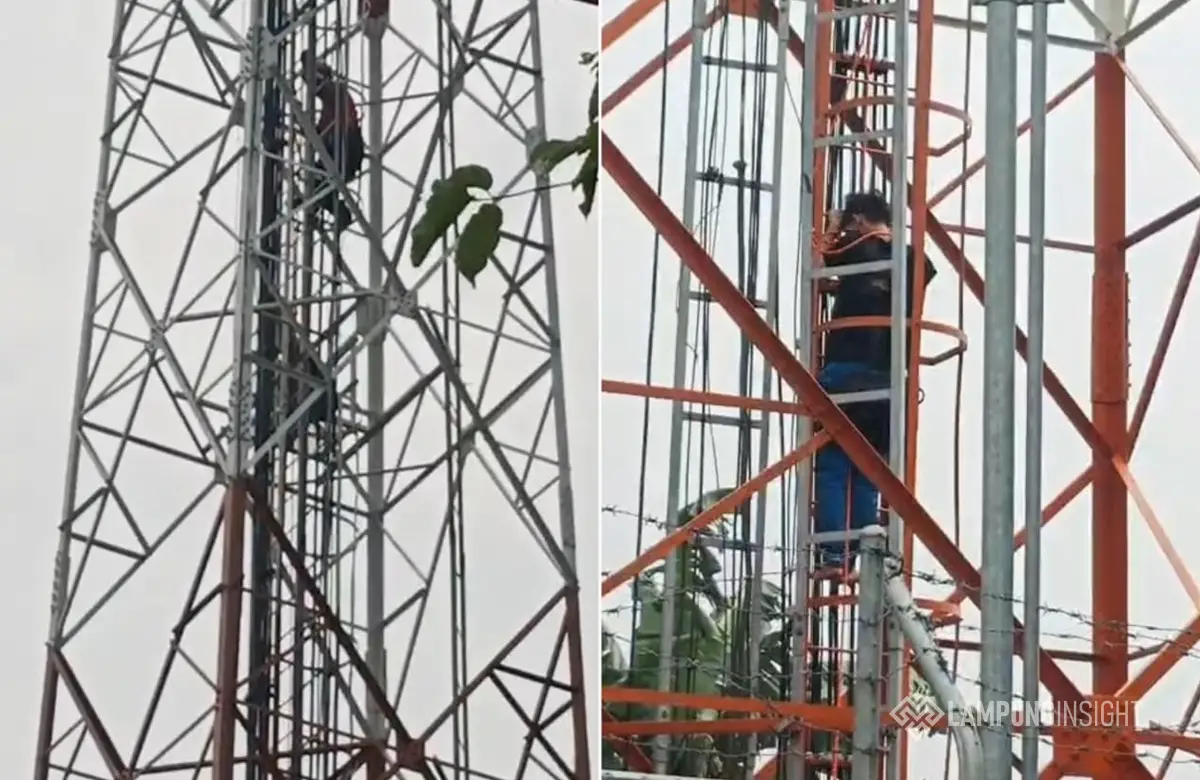 Pria Panjat Tower Setinggi 52 Meter di Bandar Lampung Berhasil Dievakuasi Tim SAR