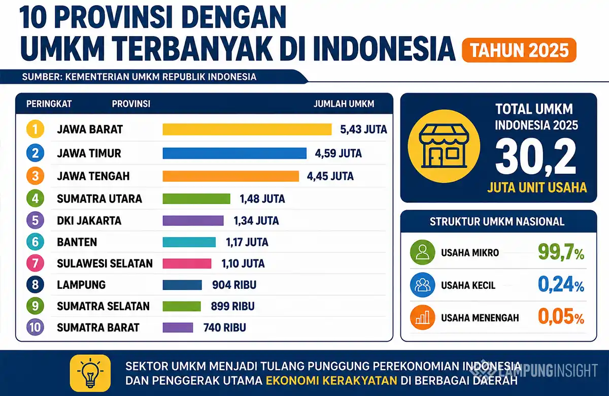 Lampung Masuk 10 Besar Provinsi dengan UMKM Terbanyak di Indonesia Tahun 2025